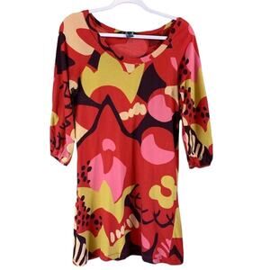 French Connection Red Bold Floral Crop Sleeve Dress Size 6